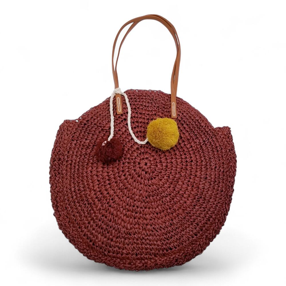 AMERICAN EAGLE OUTFITTERS Circular Round Crochet Tote Lined Rust
